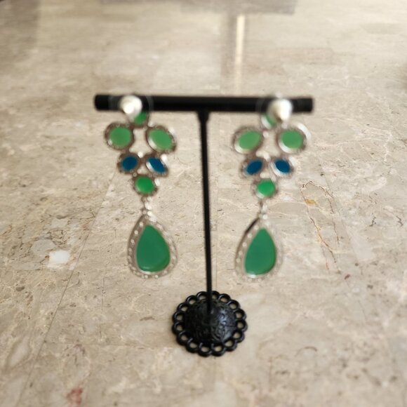 Stony Dangle Style Blue and Green Fashion Earrings - Picture 6 of 6